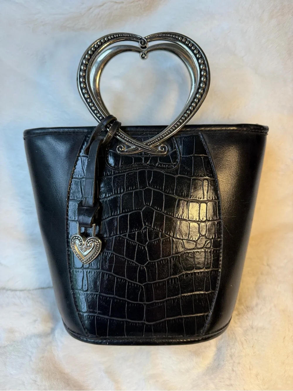 Brighton Black Croc-Embossed Mini Tote with Heart Handle - Picture 1 of 5